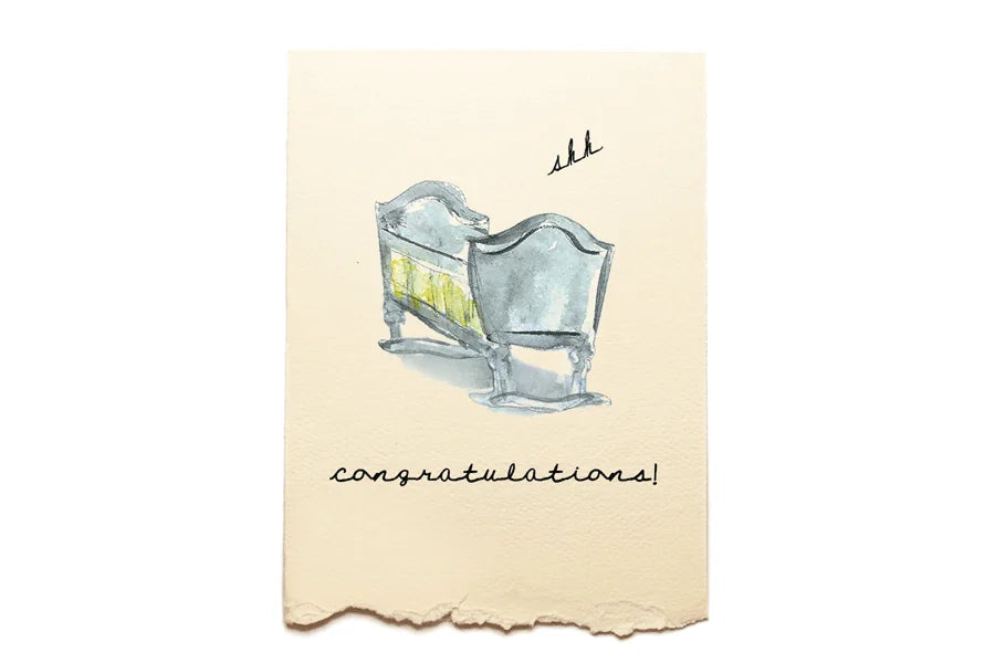 Greeting card with cocktail illustration and 'congratulations!' text on a beige background