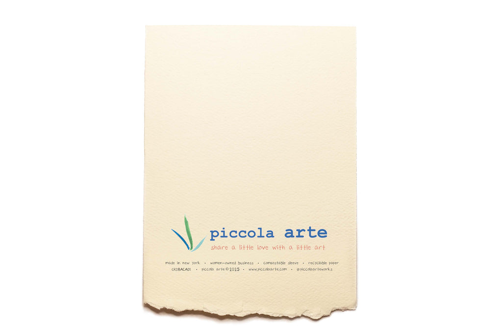 Beige paper with 'piccola arte' logo and text on a white background