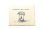 Vintage-style card with a well illustration and 'wishing you well' text on a beige background