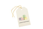 Gift tag with 'Baby Congratulations!' text on a white background.
