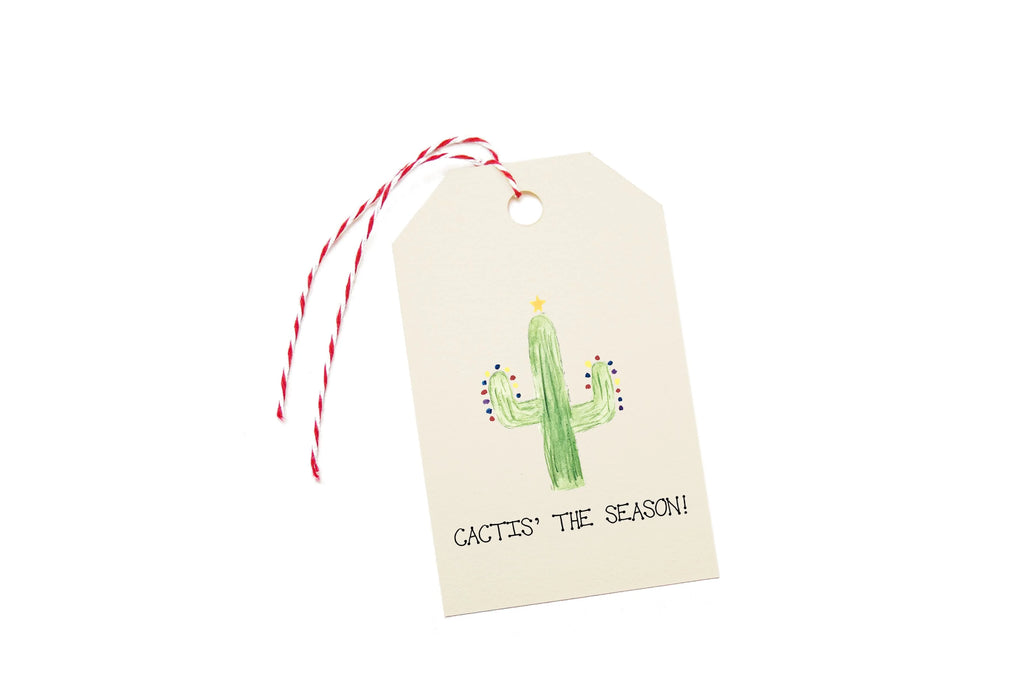 Gift tag with a cactus design and text on a white background.