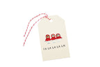 Gift tag with Christmas design and text 'FA LA LA LA LA!' on a white background.