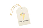 Gift tag with Menorah design and 'Happy Hanukkah!' text on a white background.