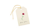 Gift tag with a red flower illustration and 'love you' text on a white background.