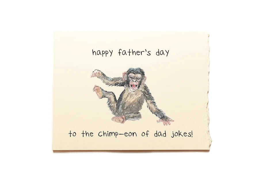 Father's Day card with a drawing of a monkey and text on a beige background