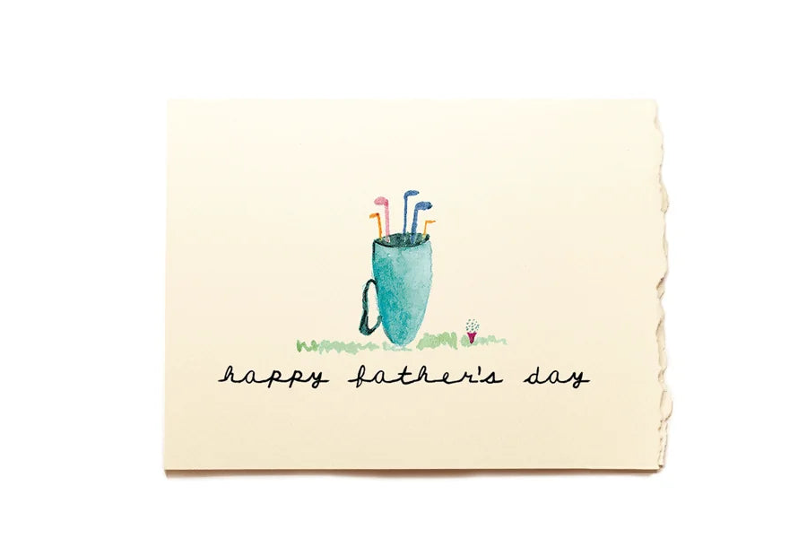 Greeting card with a blue cup and straws illustration and 'Happy Father's Day' text on a beige background.