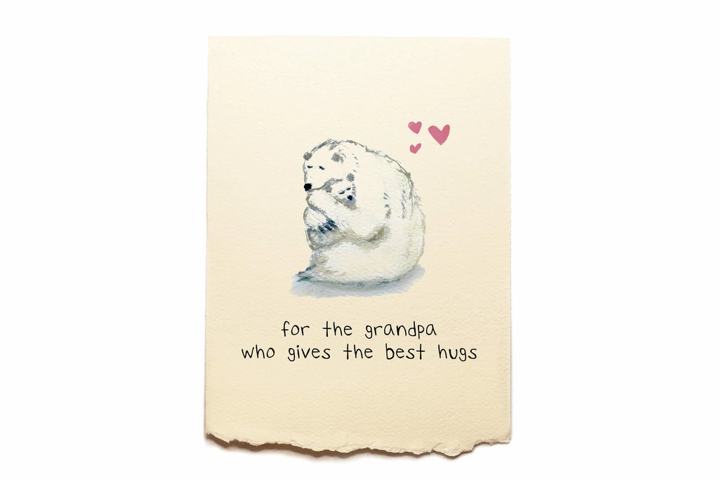 Card with a polar bear illustration and text on a beige background