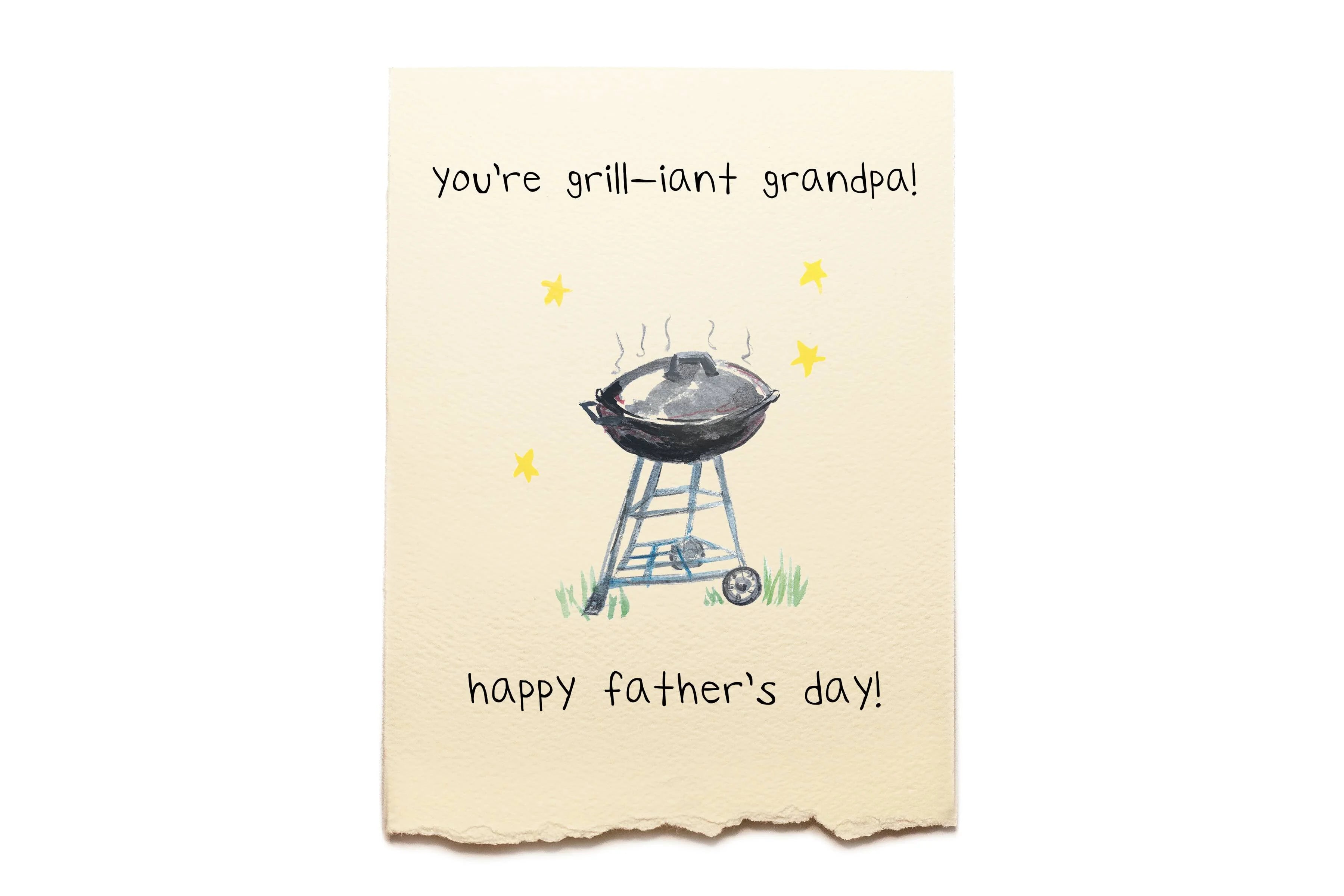 Father's Day card with a grill illustration and text on a beige background
