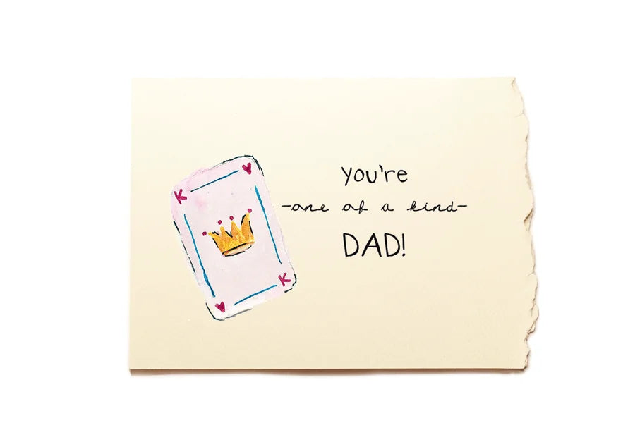 Card with a crown illustration and text 'You're one of a kind DAD!' on a white background