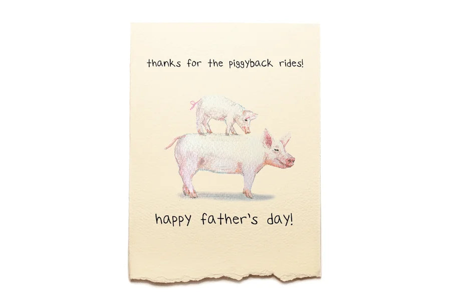 Father's Day card with two pigs and text on a beige background