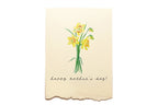 Card with yellow daffodils and 'happy mother's day!' text on a beige background