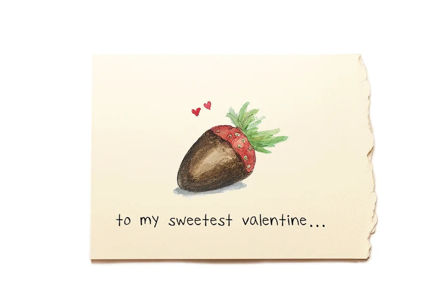 Valentine's Day card with a chocolate heart and text 'to my sweetest Valentine...' on a beige background