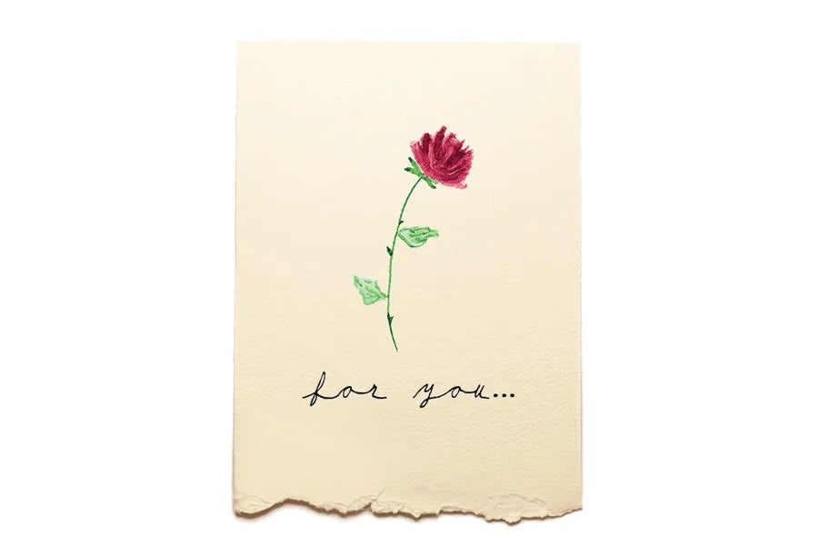 Greeting card with a pink flower and 'for you' text on beige paper
