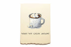 Greeting Card with a mug of hot cocoa and marshmallows on a beige background