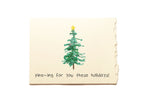 Card with a Christmas tree illustration and text on a beige background