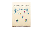 Season's Greetings card with illustrations of people skating and walking around a snowy landscape.