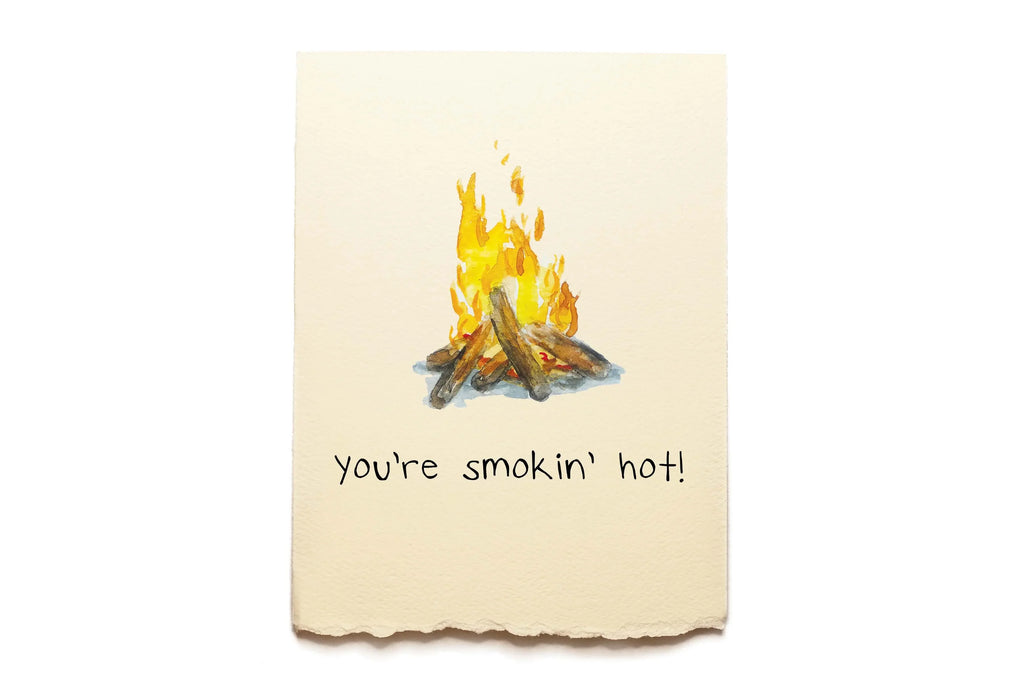 Handkerchief with a campfire illustration and text 'you're smokin' hot!' on a white background
