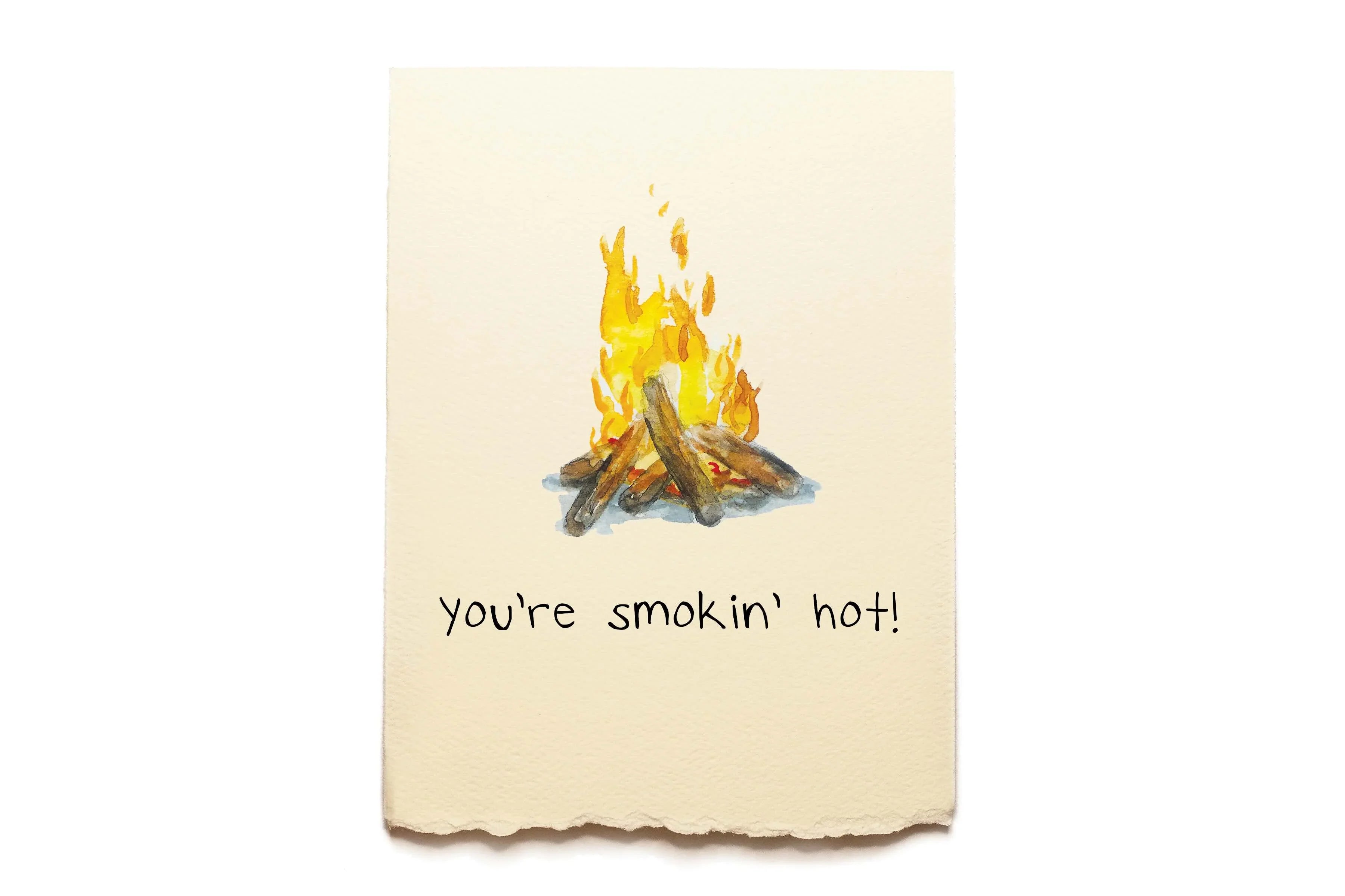 Handkerchief with a campfire illustration and text 'you're smokin' hot!' on a white background