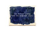 Card with watercolor night sky design and inspirational quote on a white background