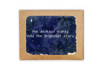 Card with starry night design and motivational quote on a white background