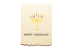 Card with a Menorah illustration and 'Happy Hanukkah!' text on a beige background
