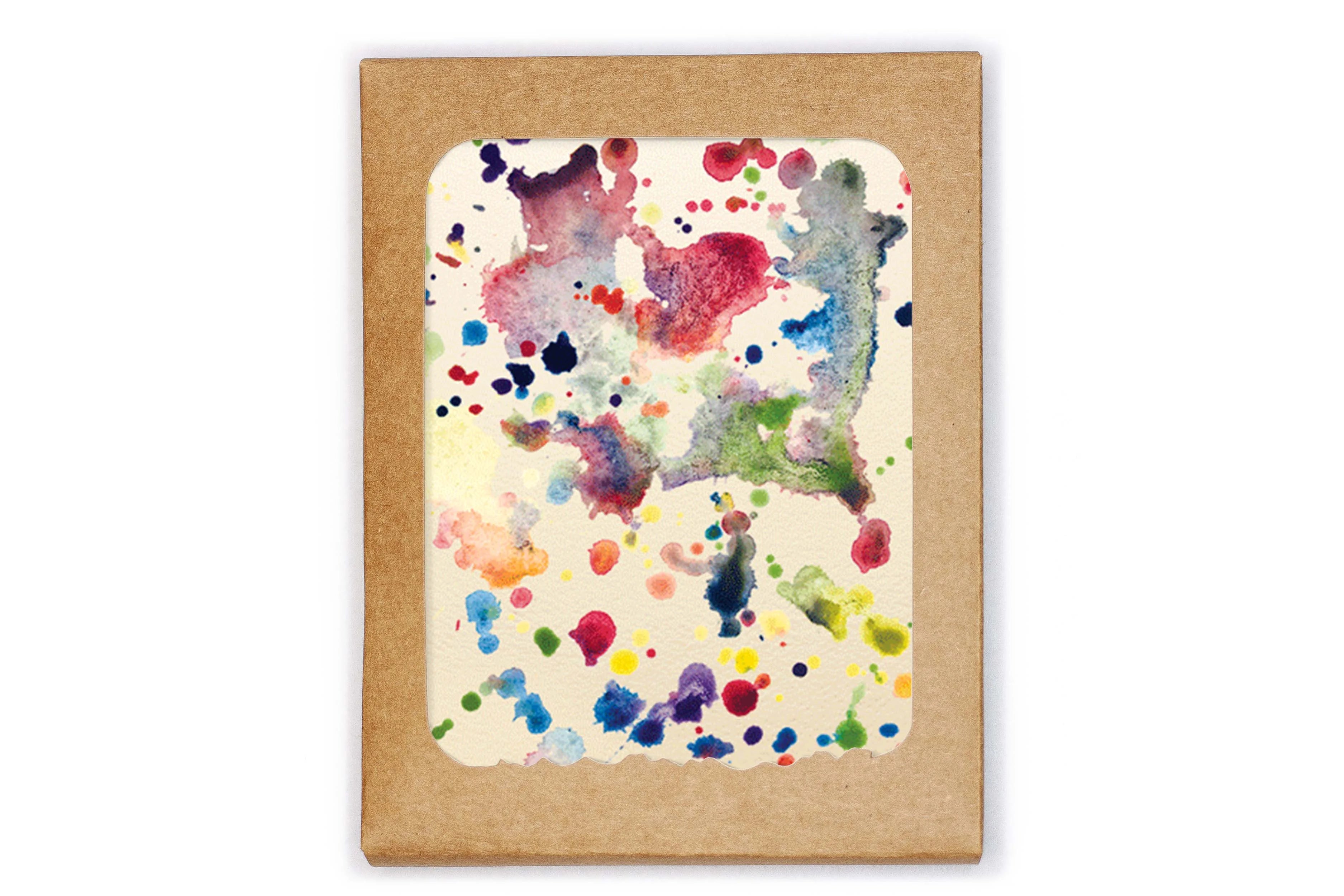 Colorful abstract art on a white background with a brown border