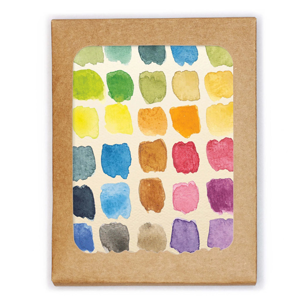 Notebook with watercolor square patterns on a kraft paper cover