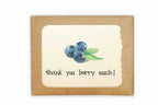 Card with blueberries and 'thank you berry much!' text on a kraft paper background