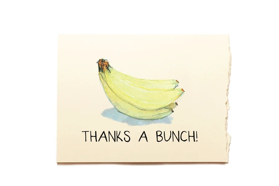 Card with a bunch of bananas and 'Thanks a Bunch!' text on a beige background