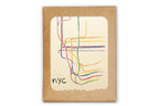 Framed drawing of a colorful NYC subway map on a plain background