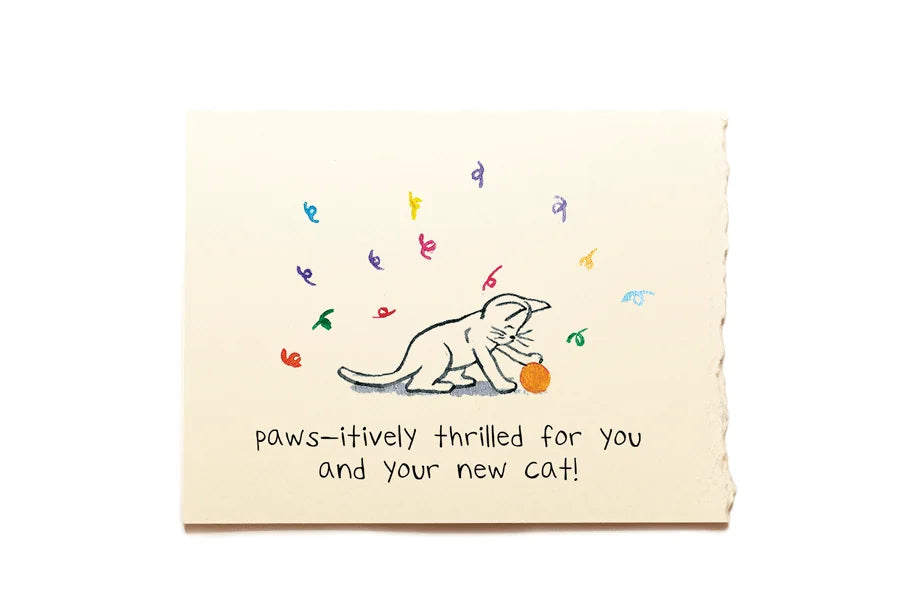 Greeting card with a cat illustration and text on a beige background