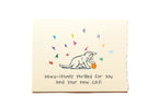 Greeting card with a cat illustration and text on a beige background