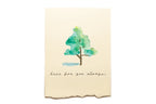 Note with watercolor tree and text on beige background