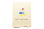 Note with books and an apple illustration on a beige background with 'thank you, teacher!' text.