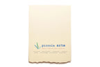 The back of a greeting card from piccola's arte.