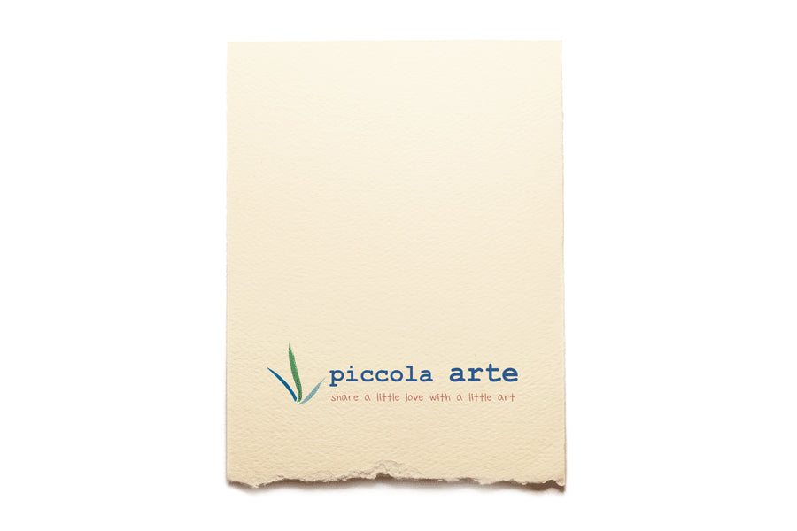 Beige paper with 'piccola arte' logo on the background