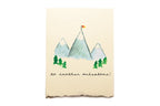 Card with mountain illustration and text 'to another milestone!' on a beige background