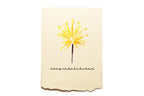 Card with yellow firework design and 'Congratulations!' text on a beige background